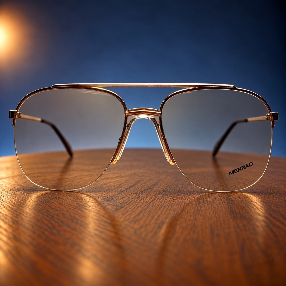 Menrad 453-700 Aviator Eyeglasses Brown Gold Semi-Rimless Vintage Frames